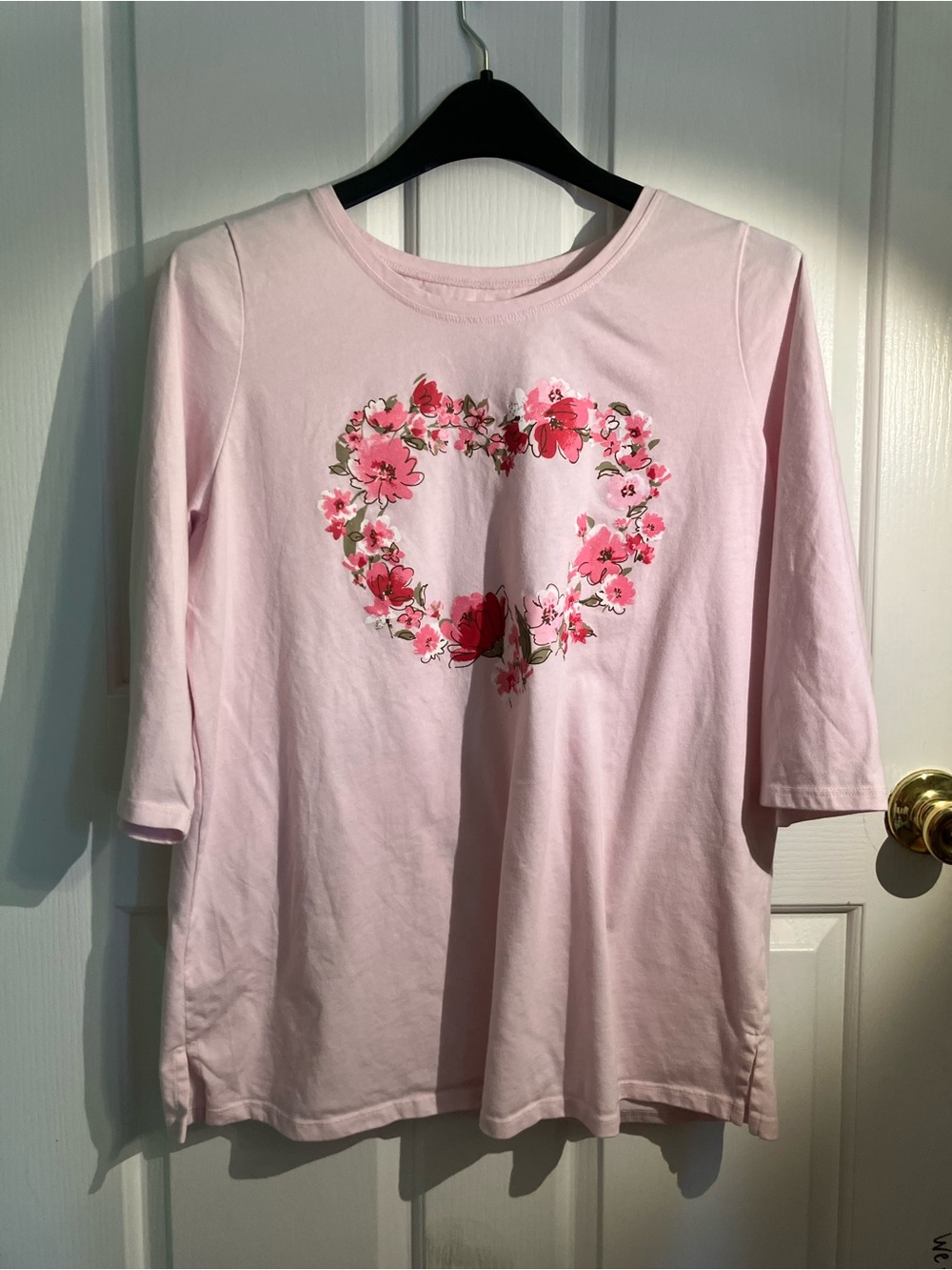 Woman Within Light Pink Floral Heart Long Sleeve Tee